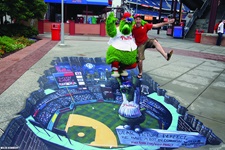 The GreaterPhiladelphiaTourism MarketingCorp. and thePhiladelphia Philliesoffered chances forfans to have photostaken with a 3-Dwork of art featuringCitizens Bank Park,the Phillie Phanaticand the Philadelphiaskyline.