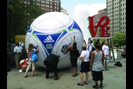 Having a ball: The Major League Soccer All-Star Game literally rolled into Pennsylvania. Before the event was held in Chester at PPL Park, Adidas took its Giant Soccer Ball Tour to Philadelphia’s Love Park, where fans could add their signature.