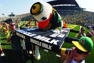 Getting pumped: Muscle Milk beefed up its presence in sports with nearly 30 college deals, providing some prime exposure for the protein supplement. Even the Oregon Duck got into the act as he did pushups to celebrate touchdowns.