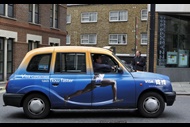 Speedy delivery: Some of the taxis at least looked faster than others during the London Olympics, thanks to special wraps created by Visa Europe. The imagery was designed to promote a system for processing credit cards.