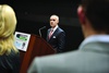 Brett Yormark, CEO of the Brooklyn Nets and Barclays Center, speaks during a tour and networking reception at the arena.