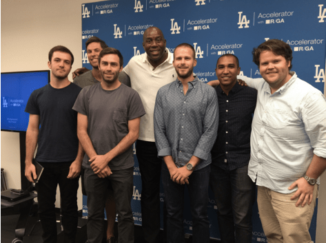 The Swish team with Magic Johnson at the Dodgers Accelerator in Playa Vista. 